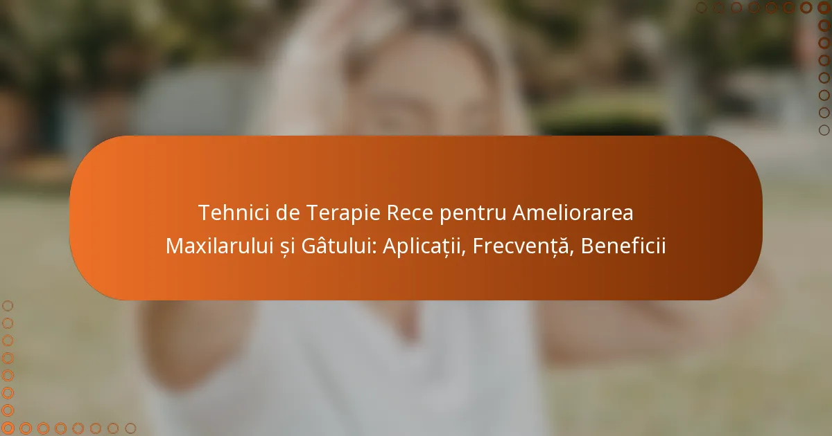 Tehnici de Terapie Rece pentru Ameliorarea Maxilarului și Gâtului: Aplicații, Frecvență, Beneficii